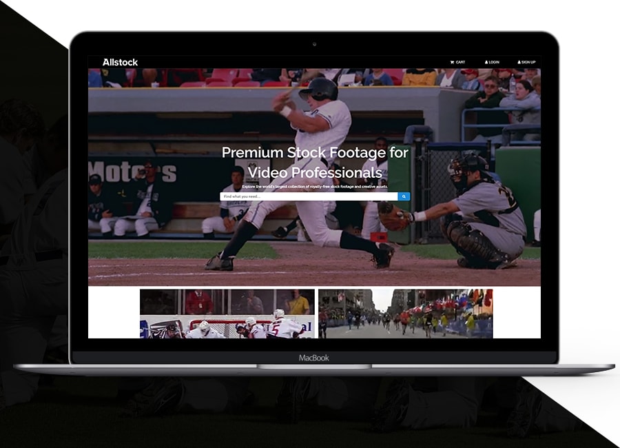 A web browser displaying Allstock homepage with sports images